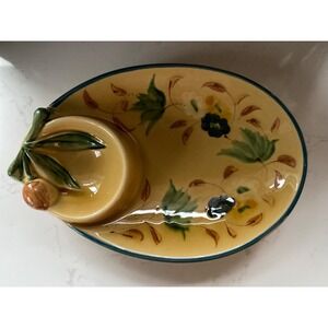 Olive Dish Vintage, Appetizer Dish, Made in France, Yellow Dish Hand painted